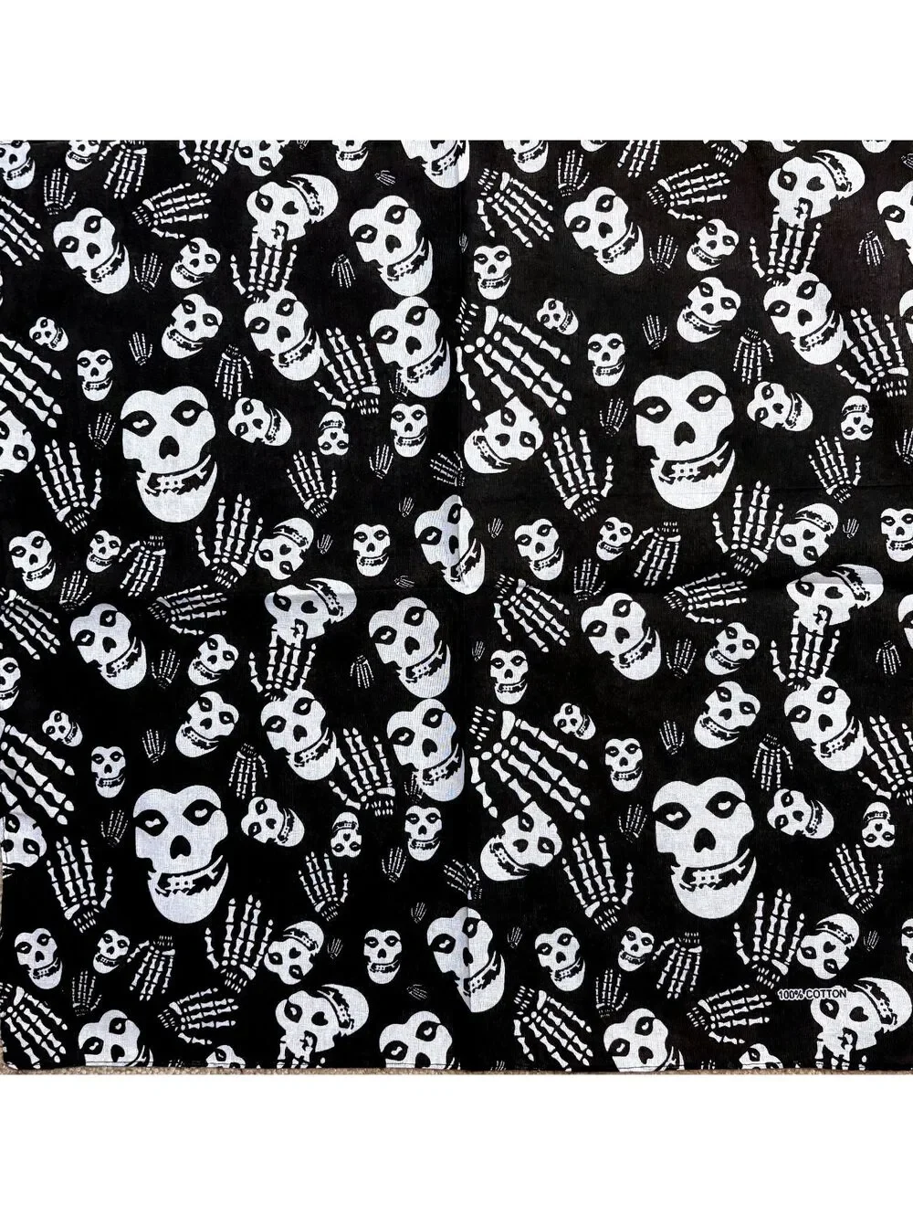 Black and White Skull and Skeleton Hand Pattern Cotton Scarf